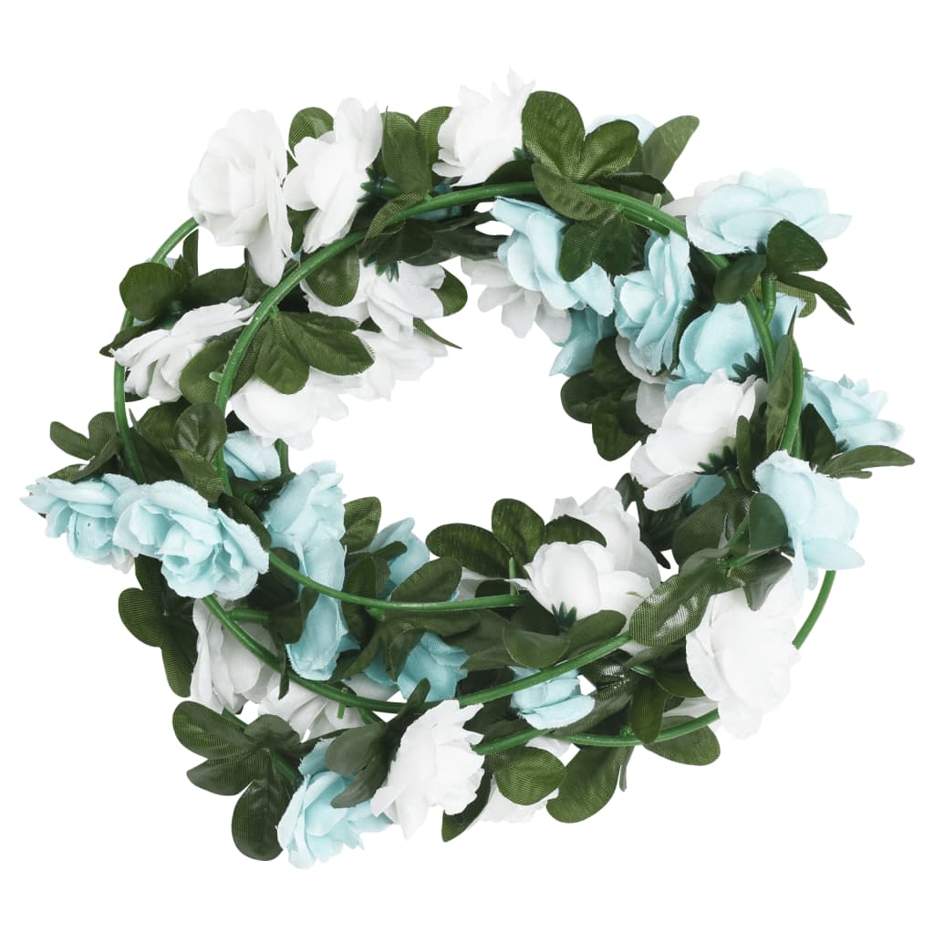 Christmas Flower Garlands 6 pcs Blue and White 240 cm