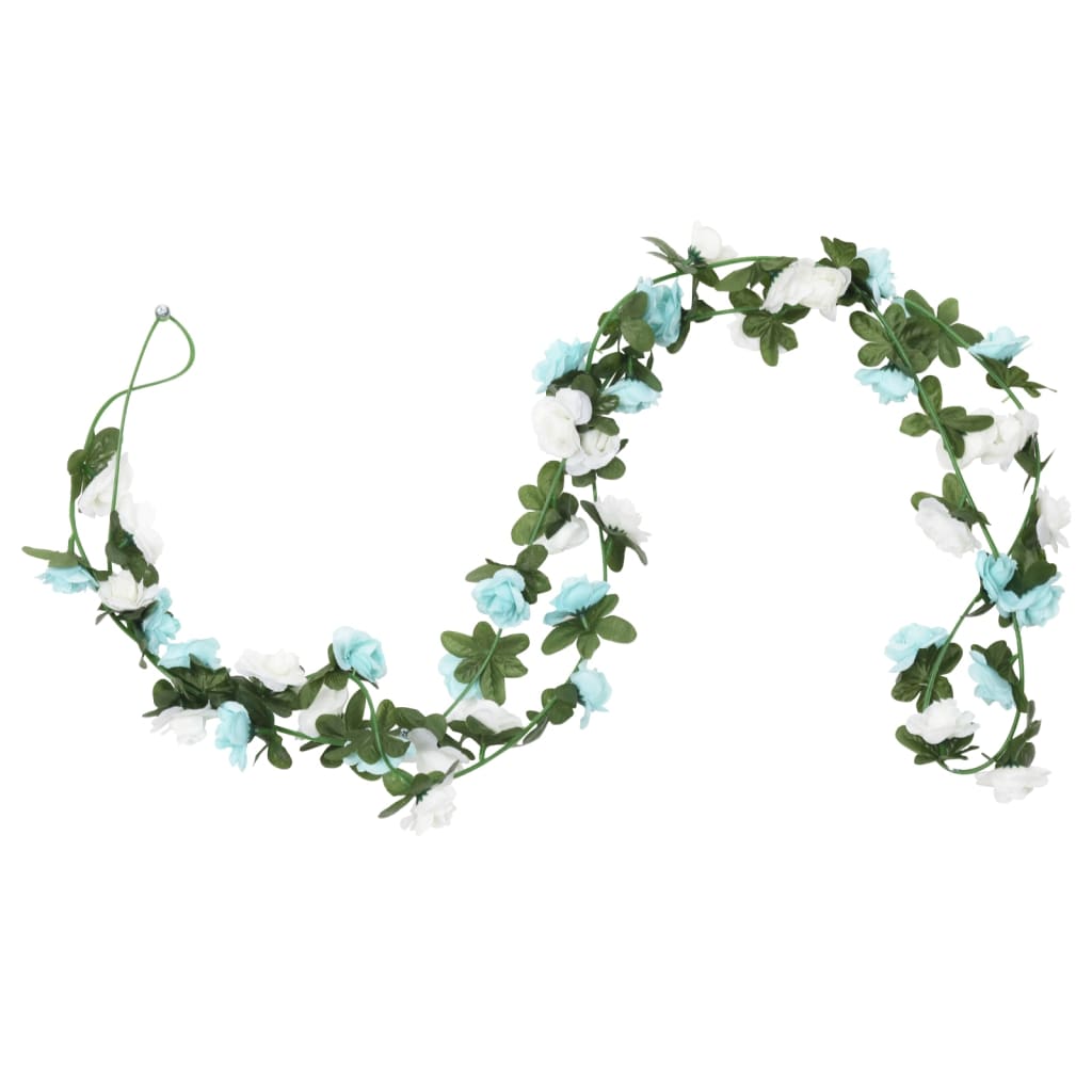 Christmas Flower Garlands 6 pcs Blue and White 240 cm