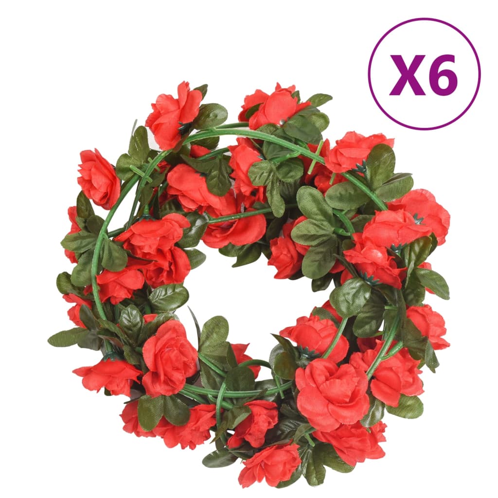 Christmas Flower Garlands 6 pcs Red 240 cm