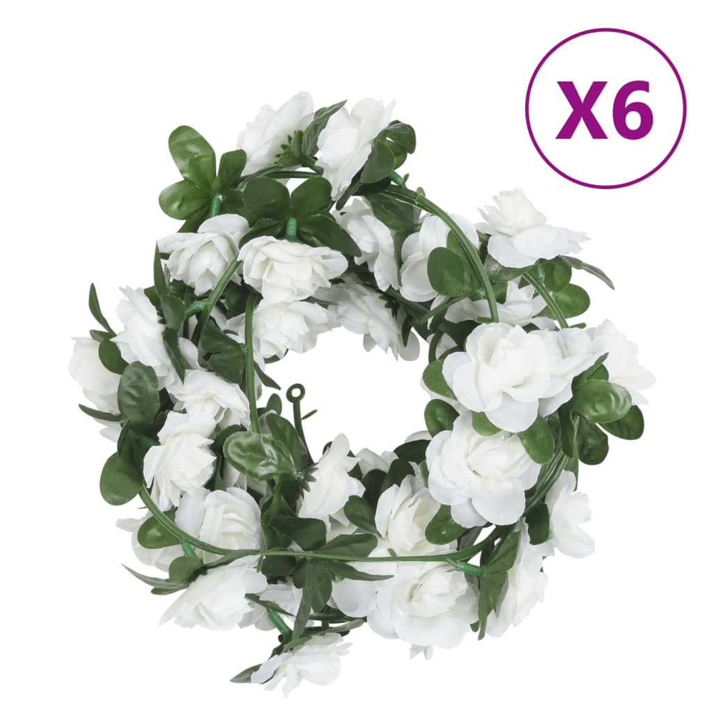 Christmas Flower Garlands 6 pcs White 240 cm