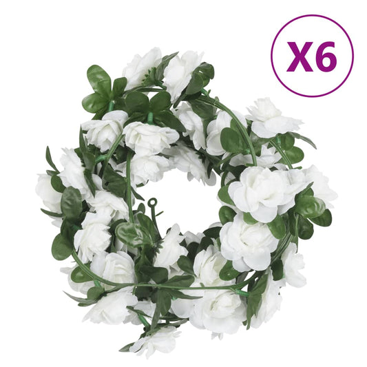 Christmas Flower Garlands 6 pcs White 240 cm