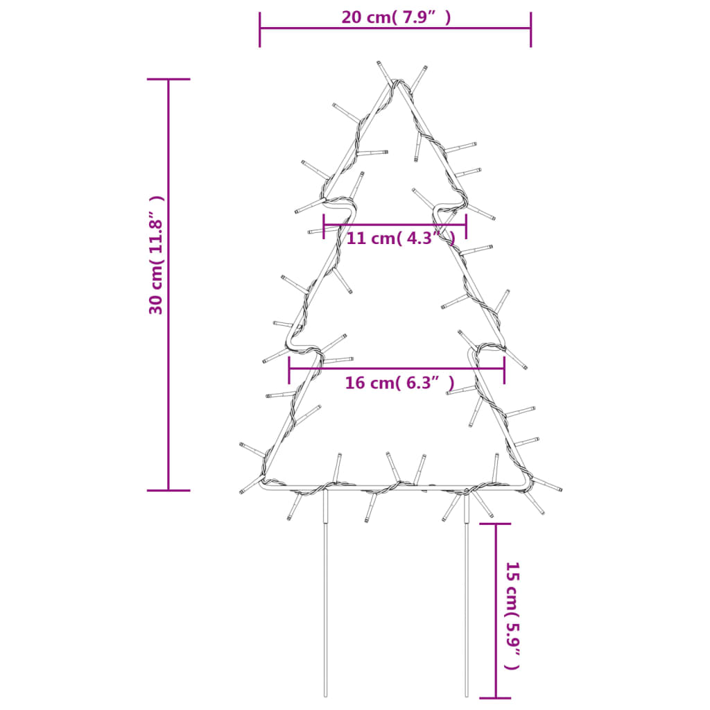 Christmas Light Decorations with Spikes 3 pcs Tree 50 LEDs 30 cm