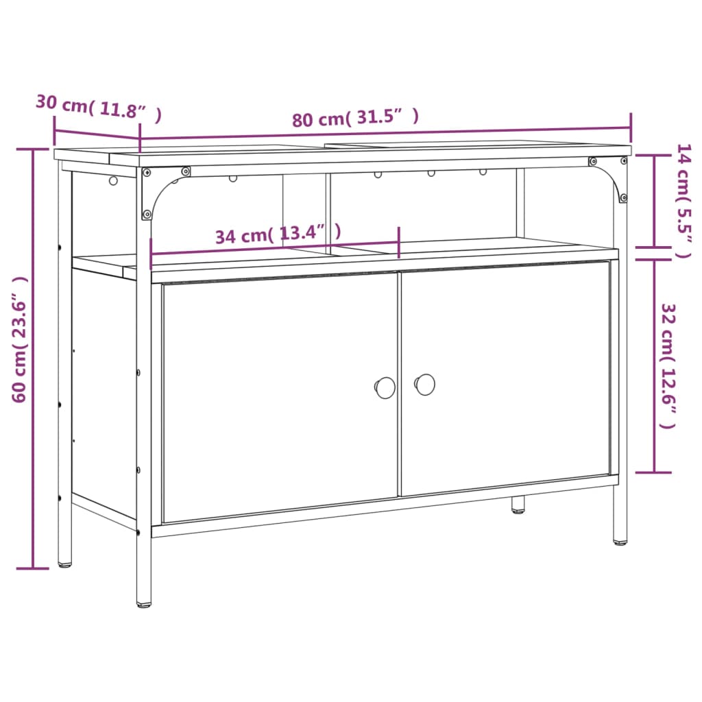 Bathroom Sink Cabinet Smoked Oak 80x30x60 cm Engineered Wood