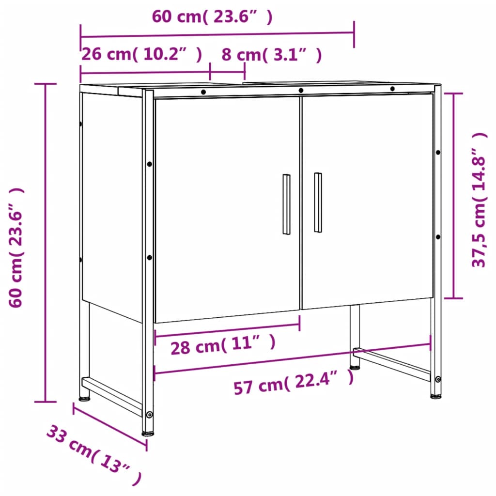 Bathroom Sink Cabinet Grey Sonoma 60x33x60 cm Engineered Wood