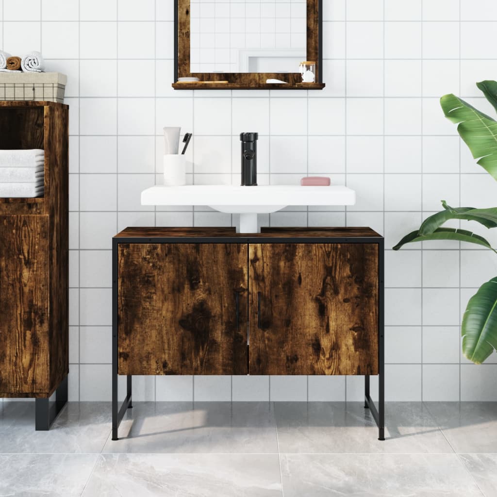 Bathroom Sink Cabinet Smoked Oak 80x33x60 cm Engineered Wood