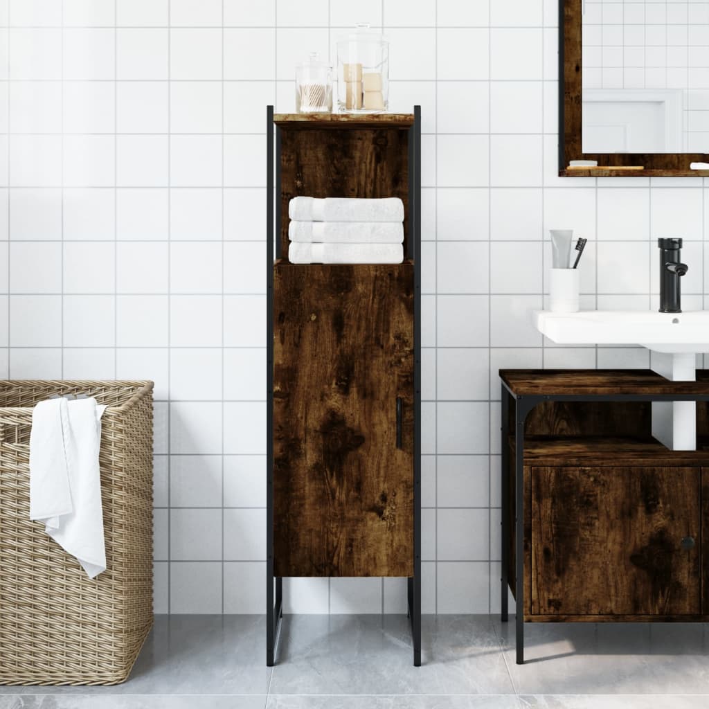 Bathroom Cabinet Smoked Oak 33x33x120.5 cm Engineered Wood