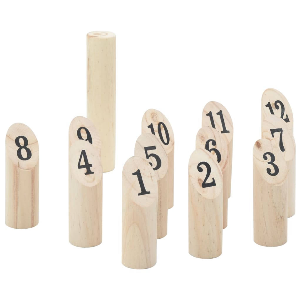 13 Piece Number Kubb Game Set with Carrying Bag Solid Pine Wood