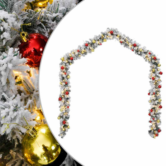 Christmas Garland with Baubles and LED Lights Green 20 m PVC