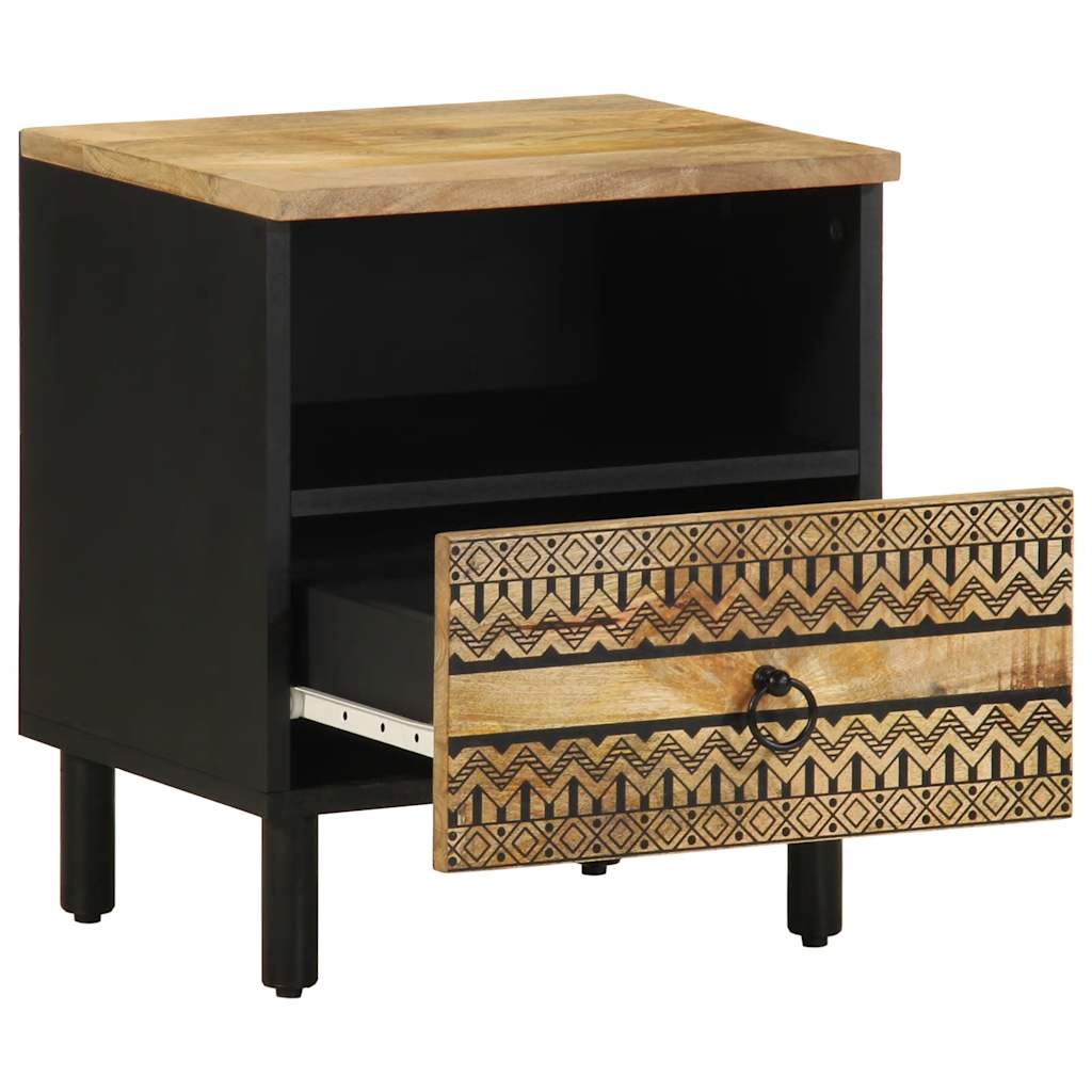 Bed Cabinet Black 40x33x46 cm Solid Rough Wood Mango